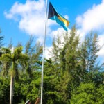 The Bahamian flag flying over the Ministry of Foreign Affairs.
