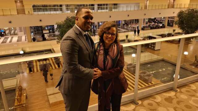 Parliamentary Secretary Strachan (Left) with H.E. Maria Laura da Rocha, Brazil's Secretary General of Foreign Affairs.