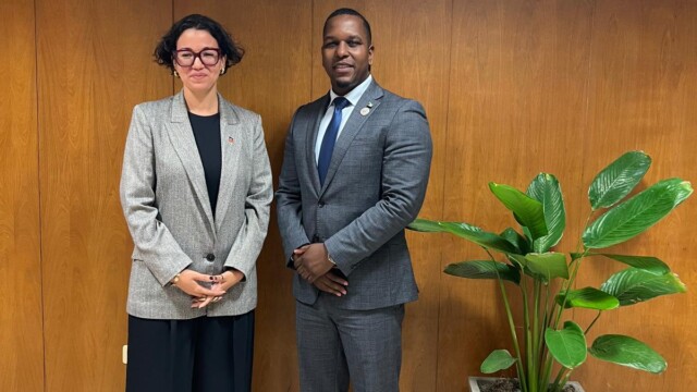 Parliamentary Secretary Strachan (right) met for a bilateral with Haiti's new Foreign Minister, The Hon. Dominique Dupuy.