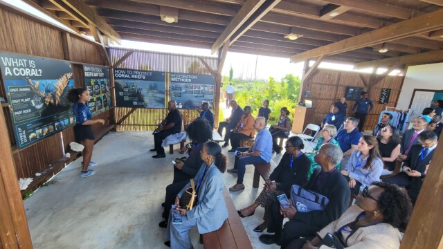 Conservationist Alanna Velcott lecturing delegates.